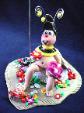 Bee in the Garden Photo Holder-Handmade with FIMO. All details are hand crafted and finished with nickel silver wire. Unique Design!
