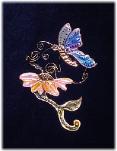 Flower & Butterfly Pin- This porcelain handmade, hand cut and hand-painted beautiful pin is painted in translucent bright colors and gold enamel details. Embellished w/AB, Amethyst, Lt. Amethyst and Topaz Austrian Crystals. Gold plated wire and glass beads are used for final details. Unique design, one-of-a-kind ! 100% handmade.