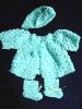  Baby's Aquamarine Sweater, Hat & Bootees Set -Handmade needlecraft with Aquamarine BERNAT acrylic and nylon yarn. Very soft texture. The yarn is special for baby's skin. Beautiful and Unique design!