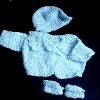 Baby's Lt. Blue Sweater, Hat & Bootees Set - Handmade needlecraft with Lt. Blue `Soft as Silk'  King Cole acrylic yarn. Very soft texture. The yarn is special for baby's skin. Beautiful and Unique design!