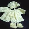 Baby's Lt. Yellow Sweater, Hat & Bootees Set - Handmade needlecraft with Lt. Yellow BERNAT acrylic and nylon yarn. Very soft texture. The yarn is special for baby's skin. Beautiful and Unique design!