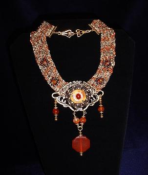 Fiber Crochet Carnelian Necklace-Handcrafted with beautiful fibers, Semi-precious Carnelian Gemstones and Nuggets. Unique design!