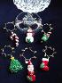 Holiday Wine Charms - Handmade with glazed Fimo. Gold wire, glass beads and Austrian Crystals are used for final details. (Decor purpose only) Unique Design!