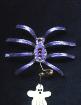 Purple Translucent Spider w/Ghost Pin-This porcelain handmade pin is painted in glossy translucent purple and accented w/Medium Amethyst Austrian Crystals. Ghost is painted in glossy pearly white. Glass beads and wire are used for final details.Unique Design!