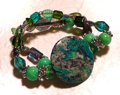Aventurine, Glass and Turquoise Bracelet $25.00