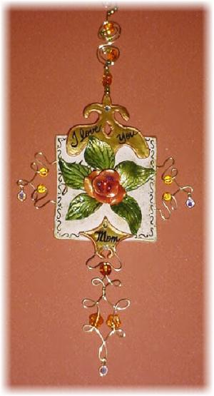 This porcelain handmade, hand cut, hand molded and hand-painted beautiful ornament  is painted in Victorian style colors and antique gold enamel details. Embellished w/AB flat and drop Austrian Crystals. Gold color wire and glass beads are used for final details. Unique design, one-of-a-kind ! 100% handmade