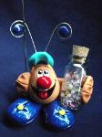 ''Mr. Snail' Quartz Jar Photo or Note Holder Handmade with Fimo. Glass bottle full of polished Quartz pieces. A positive message card is included!
