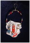 Religious Nativity Patriotic Ornament- This clay handmade nativity patriotic ornament is painted in matte white and gold enamel details. The three kings are painted in red, white and blue patriotic colors and baby Jesus is covered with the US flag blanket theme. Austrian crystals, glass beads and wire are used for final and hanging details. One-of-a-kind!