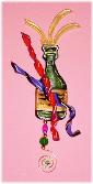 New Year's Champagne Bottle Pin-  This porcelain handmade pin / ornament is painted in glossy bright black and gold enamel details. Glitter, glass beads and wire are used for final details. Unique Design!