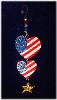 Patriotic Hearts with Star Ornament-This porcelain handmade ornament is painted in glossy patriotic colors. Also some foil effects are applied. Austrian crystals, glass beads and wire are used for final and hanging details.