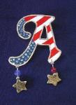 Personalized Letter  Pin Patriotic Design- This porcelain handmade pin is painted in glossy patriotic colors. Austrian crystals, glass beads and wire are used for final details. Also, some foil effects are applied. Very Elegant and Unique!!!