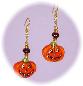Pumpkin Earrings Set- This porcelain handmade earrings set is painted in glossy Halloween colors. Glass beads and gold plated findings are used for final details. Unique Design! 