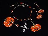 Pumpkin Complete Set/3-Pumpkin Necklace, Pumpkin Earrings and Pumpkin Pin.Complete set comes in a gift box.Very attractive for a Halloween gift or display!