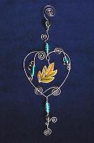 Heart Wire and Beads Ornament with Autuum Leaf Accent