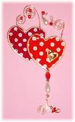 Polka Dots Hearts Pin- This porcelain handmade ornament is painted in bright colors and gold enamel details. Embellished w/AB and Ruby Austrian Crystals. Glass  beads and pearls are used. Also, gold color wire is used for final details. Express your feelings with this unique gift!
