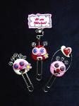 'Valentine's Paper Clips-Handmade with glazed Fimo. Silver wire, glass beads and large paper clips. Functional, colorful, funny and durable. Make everyone laugh with these funny Valentine's Pimpollo Faces! Some are also note holders.