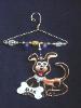 The Hanger People Dog-his porcelain handmade ornament is painted in translucent colors. Also, black, copper and white colors are used for final details. A unique design handmade hanger w/metal and glass beads are used to embellish the porcelain creation. Unique design, one-of-a-kind ! 100% handmade