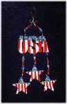 Patriotic USA with 3 Stars Ornament- This porcelain handmade ornament is painted in glossy patriotic colors. Austrian crystals, glass beads and wire are used for final and hanging details. 100% handmade.