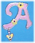 Teenager Design Personalized Letter Pin- This porcelain handmade pin is painted in glossy teenager colors. Austrian Crystals, glass beads and wire are used for final details. Also, some foil effects are applied. Very Modern  and Unique!!!